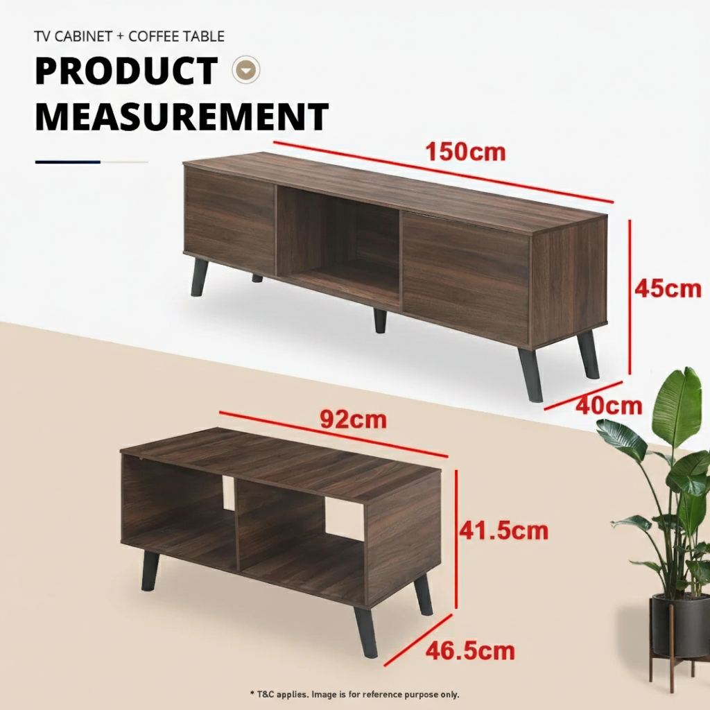 COMBO TV Cabinet + Coffee Table Meja TV Meja Kopi Side Table Home Living — gambar 3